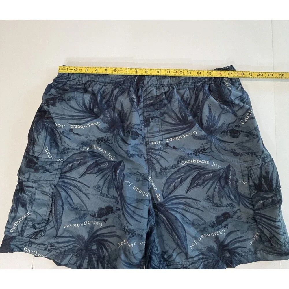 Caribbean Joe Men's Blue Floral Swim Shorts Drawstring-Large
